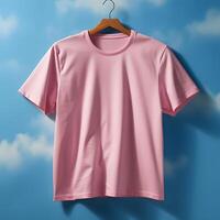 ai gegenereerd duidelijk roze t-shirt sjabloon. blanco t-shirt model. generatief ai foto