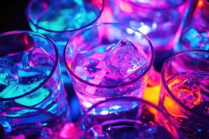 ai gegenereerd helder kleurrijk glas voorwerpen van verschillend vormen in neon kleuren foto