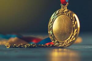 ai gegenereerd blanco gouden medaille. trofee prijs. symbool van triomf en leiderschap. generatief ai foto