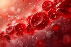 ai gegenereerd deze levendig afbeelding vitrines rood bloed cellen in beweging door een vaartuig met een dynamisch, rozerood achtergrond, illustreren de vloeibaarheid en vitaliteit van de menselijk bloedsomloop systeem. foto