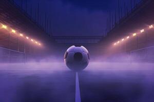 ai gegenereerd detailopname van voetbal bal in de stadion in de avond licht, generatief ai foto