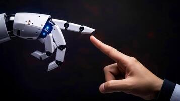 ai gegenereerd robot vinger maken contact met menselijk vinger, generatief ai foto