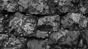 ai gegenereerd zwart wit steen textuur. steen, muur, achtergrond, basalt, materiaal, grunge, patroon, oud, donker foto