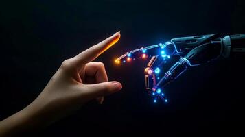 ai gegenereerd robot vinger maken contact met menselijk vinger, generatief ai foto