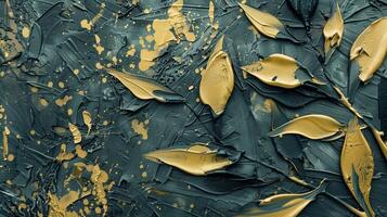 ai gegenereerd achtergrond van abstract kunst met gouden penseelstreken Aan getextureerde achtergrond. olie Aan canvas. modern kunst. achtergronden, affiches, kaarten, muurschilderingen, tapijten, ophangingen, afdrukken. bloemen, groente, grijs. foto