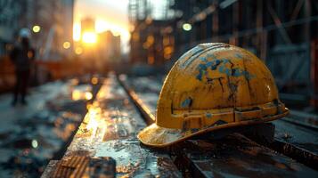 ai gegenereerd arbeid dag gereedschap en uitrusting voor bouw plaatsen. foto