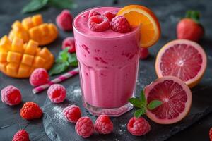 ai gegenereerd levendig smoothie bekrachtigd door kleurrijk fruit foto