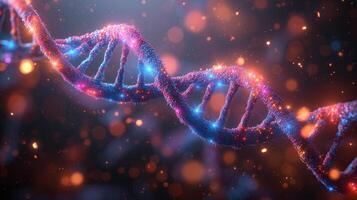 ai gegenereerd futuristische gloeiend dna strand met deeltjes Aan donker achtergrond foto