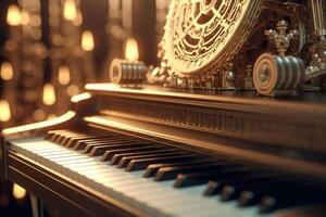 ai gegenereerd mechanisch retro piano, detailopname van sleutels foto