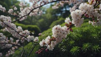 ai gegenereerd Japans natuur, Japans natuur landschap, natuur in lente, groen natuur foto