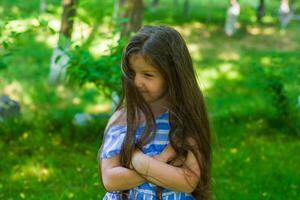 mooi weinig meisje in de natuur, meisje in zomer foto