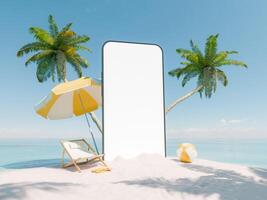 tropisch strand vakantie met een smartphone mockup foto