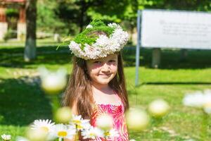 mooi weinig meisje in de natuur, meisje in zomer foto