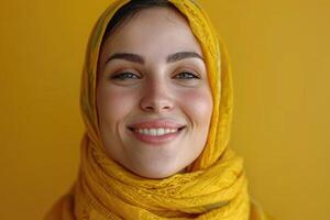 ai gegenereerd emotioneel portret van gelukkig Arabisch vrouw. ai gegenereerd foto