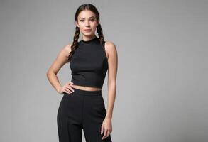 ai gegenereerd fit vrouw in elegant kleding foto