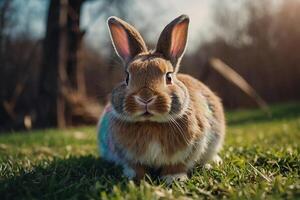 ai gegenereerd kleurrijk schattig Pasen konijn konijn en schattig glimlach foto