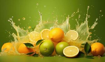 ai gegenereerd licht geel limonade framboos mango geel water plons foto