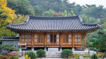 ai gegenereerd traditioneel Koreaans architectuur oude stijl zuiden Koreatop reizen mijlpaal in Seoel Korea foto