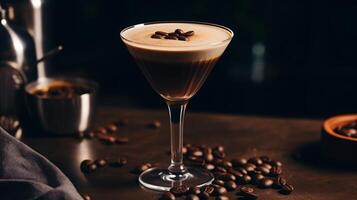 ai gegenereerd elegant koffie cocktail met romig gelaagde structuur foto