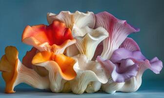 ai gegenereerd nog steeds leven met groep van geel en oranje chanterelle champignons foto