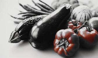 ai gegenereerd zwart en wit beeld van vers groenten. zwart en wit foto. foto
