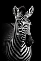 ai gegenereerd een monochroom foto van een zebra met een zwart achtergrond