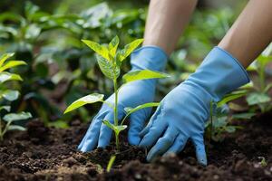 ai gegenereerd tuinman aanplant jong basilicum in vruchtbaar bodem met ai gegenereerd. foto