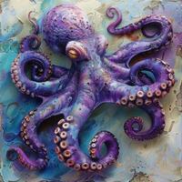 ai gegenereerd Octopus schilderij Aan blauw en Purper achtergrond foto