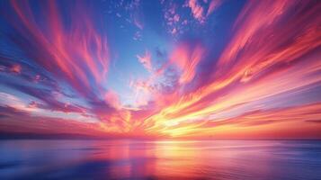 ai gegenereerd mooi zonsondergang over- de oceaan met wolken foto
