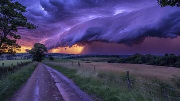 ai gegenereerd Purper en blauw lucht met overvloedig wolken foto