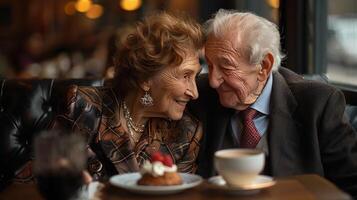 ai gegenereerd Mens en vrouw zittend Bij tafel samen foto