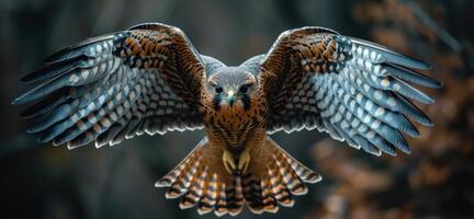 ai gegenereerd majestueus vogel stijgend met verspreiding Vleugels foto