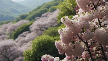 ai gegenereerd Japans natuur, Japans natuur landschap, natuur in lente, groen natuur foto