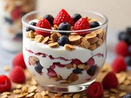 ai gegenereerd Grieks yoghurt parfait foto