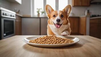 ai gegenereerd schattig hond met droog voedsel foto