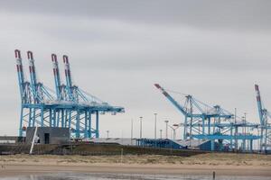 haven kranen Bij de haven van zeebrugge in belgie foto