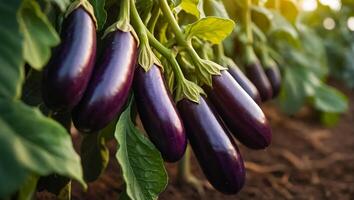 ai gegenereerd rijp aubergine de tuin buitenshuis foto