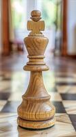 ai gegenereerd single houten schaak stuk staand Aan een bord foto
