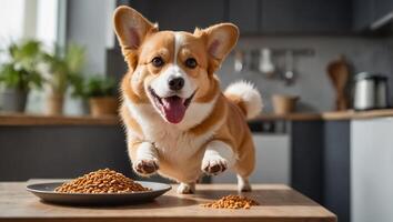 ai gegenereerd schattig hond met droog voedsel foto