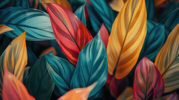 ai gegenereerd blad of fabriek cordyline fruticosa bladeren kleurrijk levendig tropisch natuur achtergrond. foto