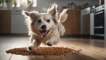 ai gegenereerd schattig hond met droog voedsel foto