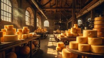 ai gegenereerd mooi wijnoogst kaas fabriek foto