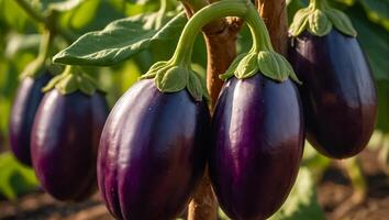 ai gegenereerd rijp aubergine de tuin buitenshuis foto