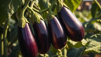 ai gegenereerd rijp aubergine de tuin buitenshuis foto