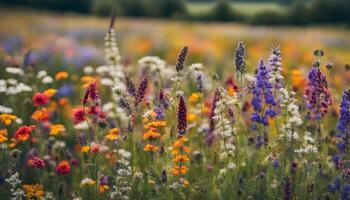 ai gegenereerd wilde bloemen in een veld- foto