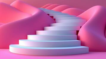 ai gegenereerd 3d renderen van trap in een roze en wit achtergrond foto