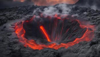 ai gegenereerd een groot lava gat met rood en oranje lava foto