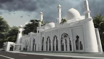 ai gegenereerd een wit moskee met een groot wit koepel foto