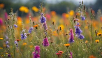 ai gegenereerd wild bloemen in een veld- foto