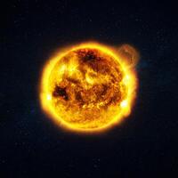 verbazingwekkend brandend zon met plasma en fakkels in ruimte. magnetisch stormen en zonne- fakkels foto